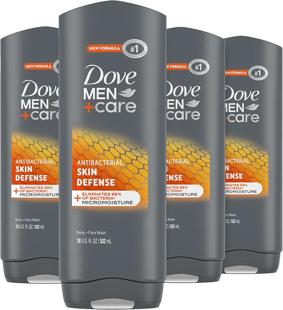 Dove Men+Care Body Wash Skin Defense 4 Count For Smooth and Hydrated Skin Care Effectively Washes Away Bacteria While Nourishing Your Skin 18 oz