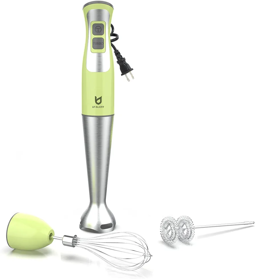 Immersion Hand Blender, UTALENT 3-in-1 8-Speed Stick Blender with Milk Frother, Egg Whisk for Coffee Milk Foam, Puree Baby Food, Smoothies, Sauces and Soups - Green