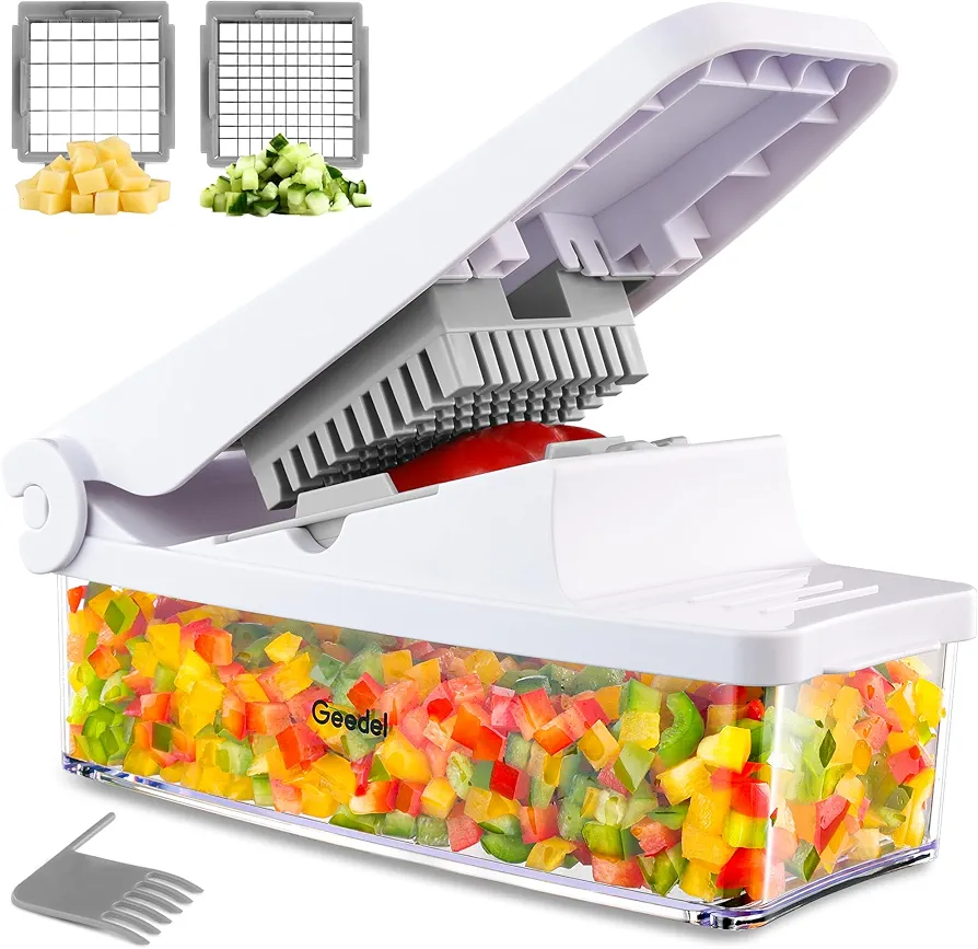 Geedel Vegetable Chopper, Onion Chopper Pro Food Chopper, Kitchen Vegetable Slicer Dicer Cutter, Veggie Chopper with container for Salad Onion Potato Carrot (2 in 1, White)