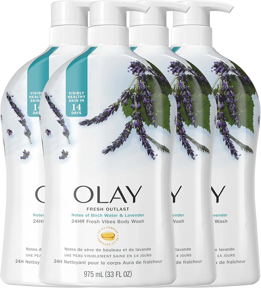 Olay Fresh Outlast Birch Water & Lavender Scent Body Wash for Women, 33 fl oz (Pack of 4)