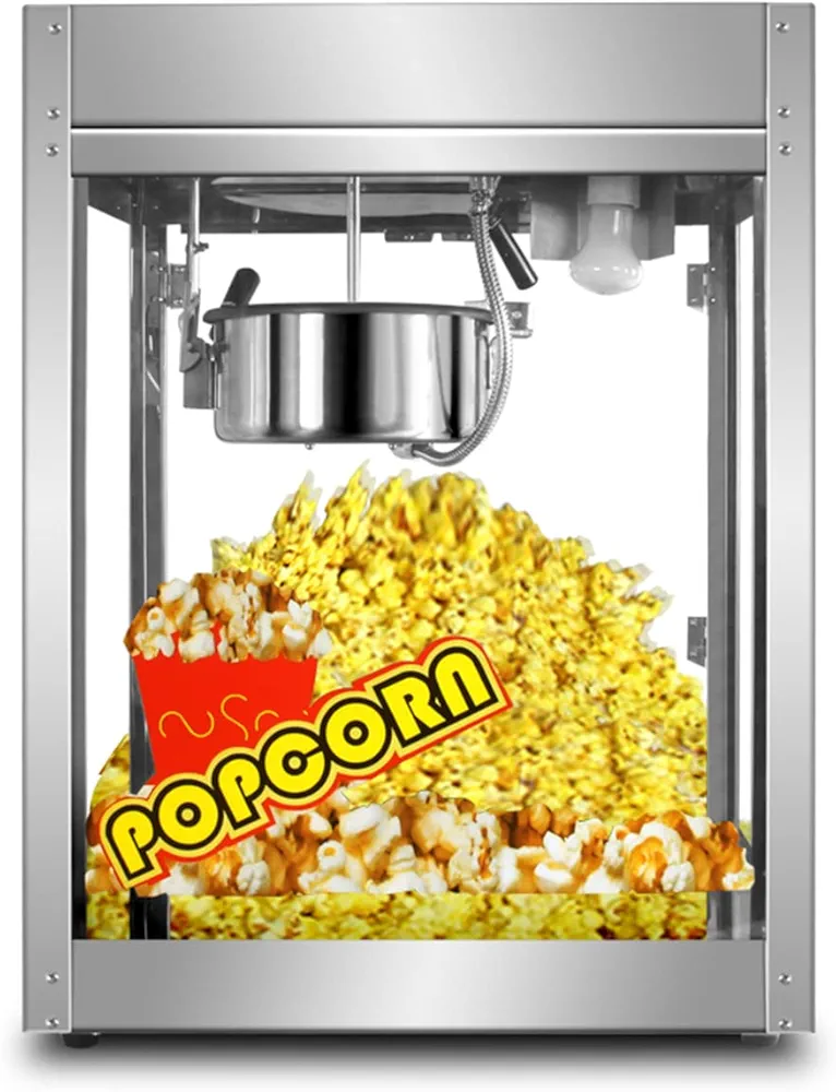 Popcorn Machine,Retro Popcorn Maker, Hot Air Popcorn Machine, 1300W Hot Air Commercial Popcorn Popper with Measuring Cup, Fast Popping, for Party Christmas and Movie Nights, Sliver