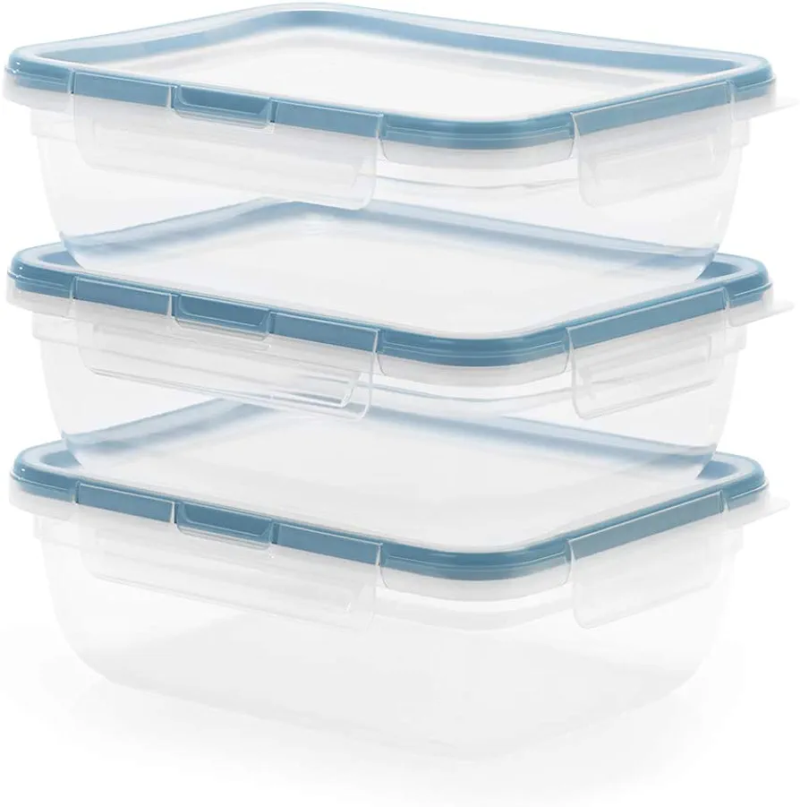 Snapware Total Solution 3-Pack (8.5-Cup) Plastic Food Storage Containers Set, Leakproof & Airtight Locking Lids Rectangular Tupperware, Non-Toxic BPA-Free Lids, Microwave Dishwasher Freezer Safe