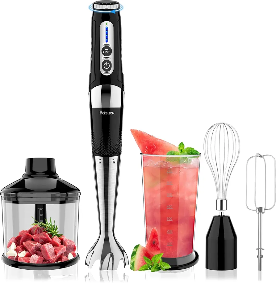 Cordless Hand Blender: 4-in-1 USB Rechargeable Immersion Blender, 21 Variable Speeds & 3-Angle Adjustable with 700ml Chopper, 700ml Beaker, Egg Whisk and Beater for Smoothies, Soup, Baby Food (Black)