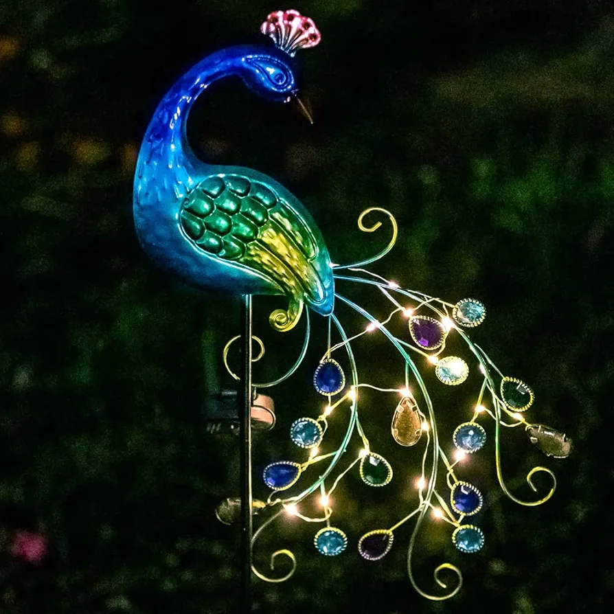 VEWOGARDEN Metal Peacock Solar Garden Lights Stakes - Waterproof Landscape Path Lights for Outdoor Patio Lawn Yard Decorations (38"*14"*2.5")Outdoor