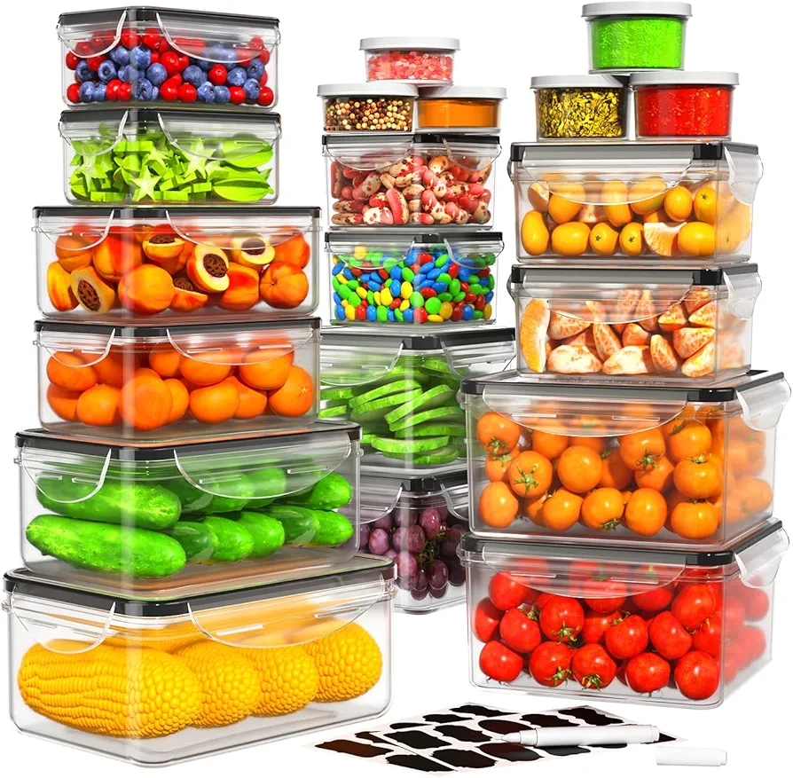 40 PCS Food Storage Containers with Lids Airtight, 100% Leakproof Plastic Meal-Prep Containers Reusable(20 Containers & 20 Lids),Microwave and Dishwasher Safe, Includes Labels & Pen