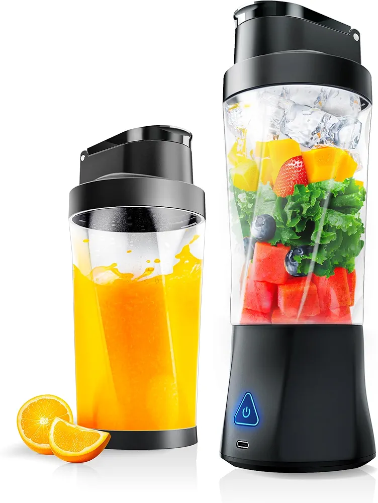 Portable Blender, Cordless, 24oz. Vessel, Personal Blender-for Shakes & Smoothies, BPA Free, Leakproof-Lid & Sip Spout, USB-C Rechargeable & Self Cleaning - Travel Blender with 6 Sharp Blade, Black