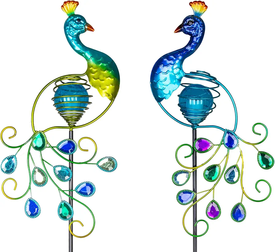 Viveta Garden Solar Lights Decorative, 2 Pack Metal Peacock Solar Lights Stake for Outdoor Garden Patio Yard Lawn Decorations