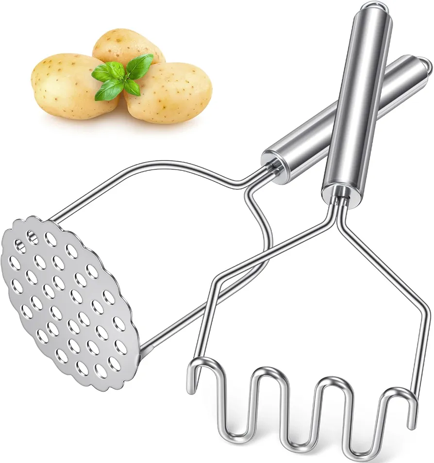 Potato Masher, Christmas Gift-Sopito 2 Pack Stainless Steel Integrated Masher Kitchen Tool Food Masher for Potatoes, Vegetables, Berries, Fruits, Baby Food, Avocado