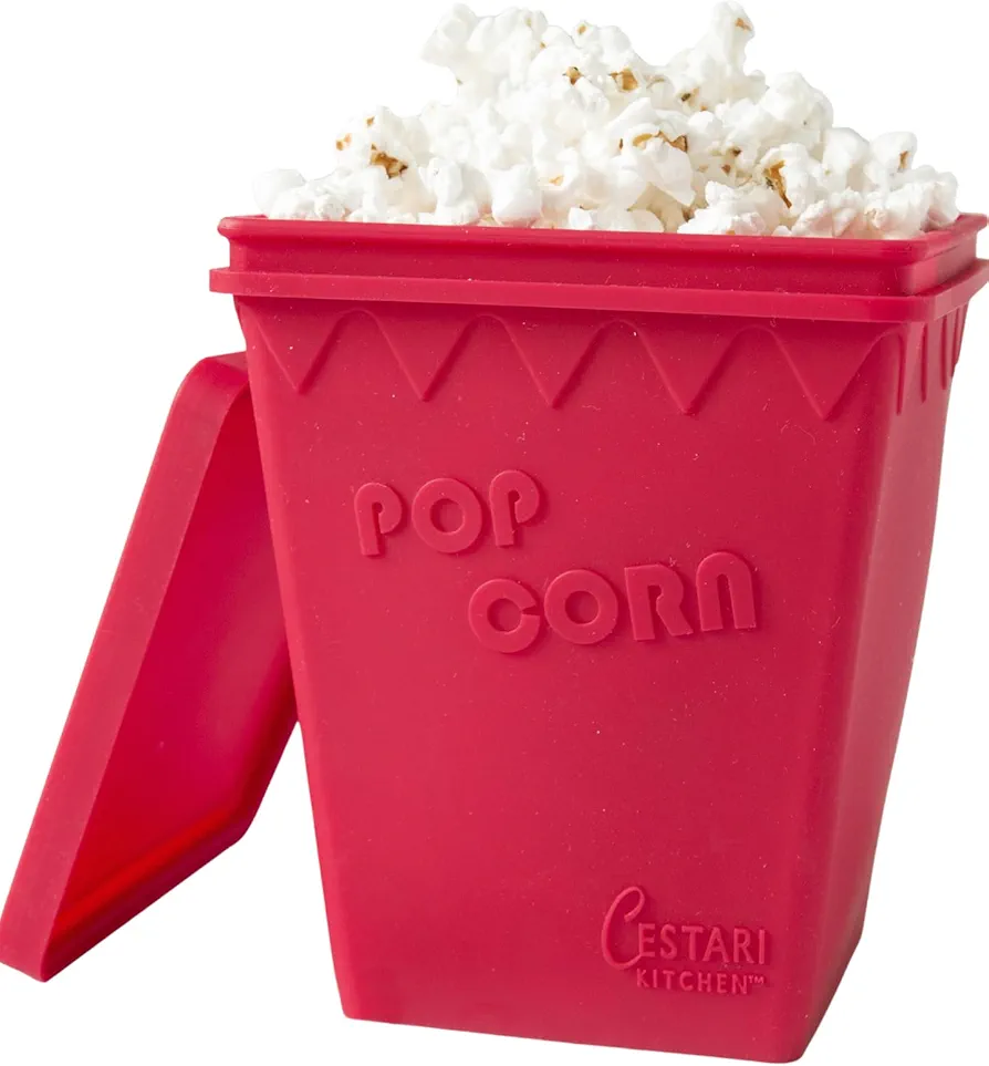 Microwave Popcorn Popper | Replaces Microwave Popcorn Bags | Healthy Air Popped Popcorn - No Oil Needed | BPA Free Premium European Grade Silicone Popcorn Maker by Cestari Kitchen (Red Makes 8 cups)