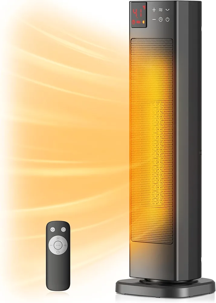 PELONIS Oscillating Ceramic Tower Indoor Space Heater for Home with Oscillation, Programmable Thermostat & ECO Mode, 12H Timer & Remote Control, Safety Protection, 23 Inches, 1500W, PHF15RSAPH23