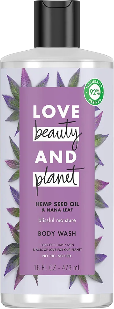 Love Beauty and Planet Body Wash Blissful Moisture for Dry Skin Hemp Seed Oil & Nana Leaf Vegan, Sulfate-free, Paraben-free, Cruelty-free 16 oz