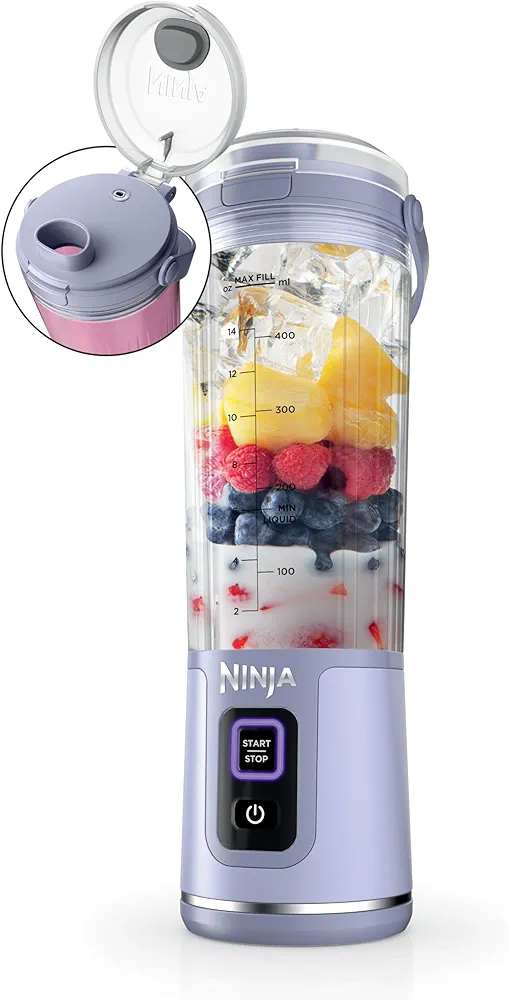 Ninja Blast Portable Blender, Cordless, 18oz. Vessel, Personal Blender For-Shakes and Smoothies, BPA Free, Leakproof-Lid and Sip Spout, USB-C Rechargeable, Dishwasher Safe Parts, Lavender, BC151ML