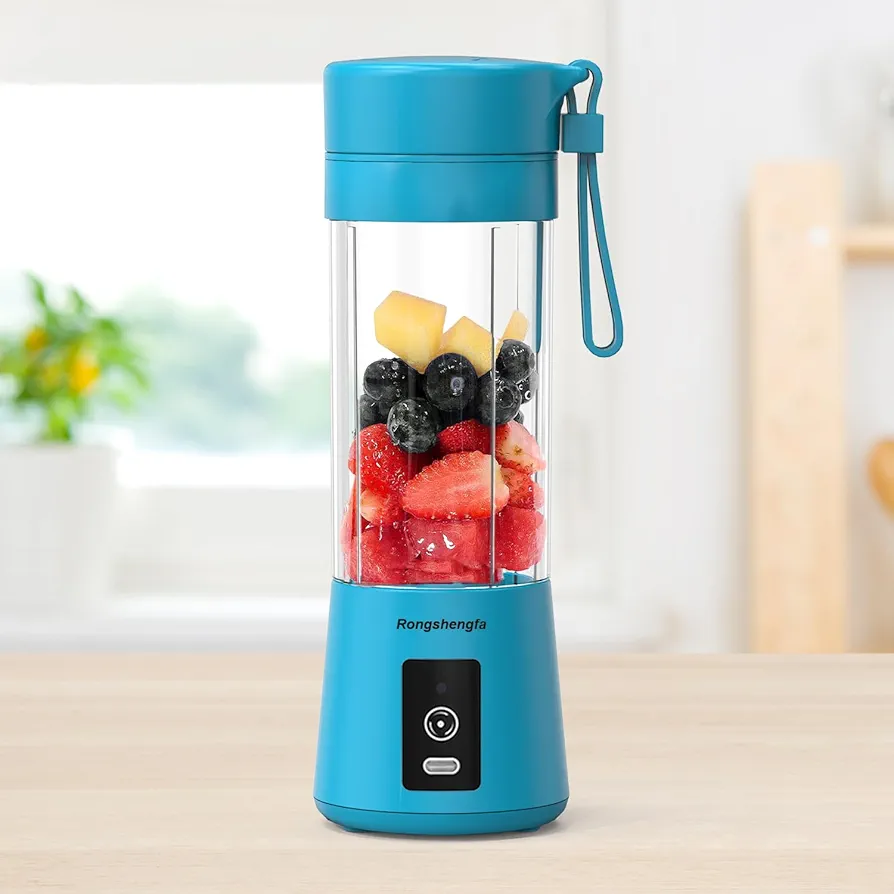 Portable Blender, Mini Personal Blender Bottles for shakes and smoothies，Cordless with USB-C Rechargeable To Go Mixer Electric Blender juicer Cup for Fruit Juice Protein mixes (Blue)