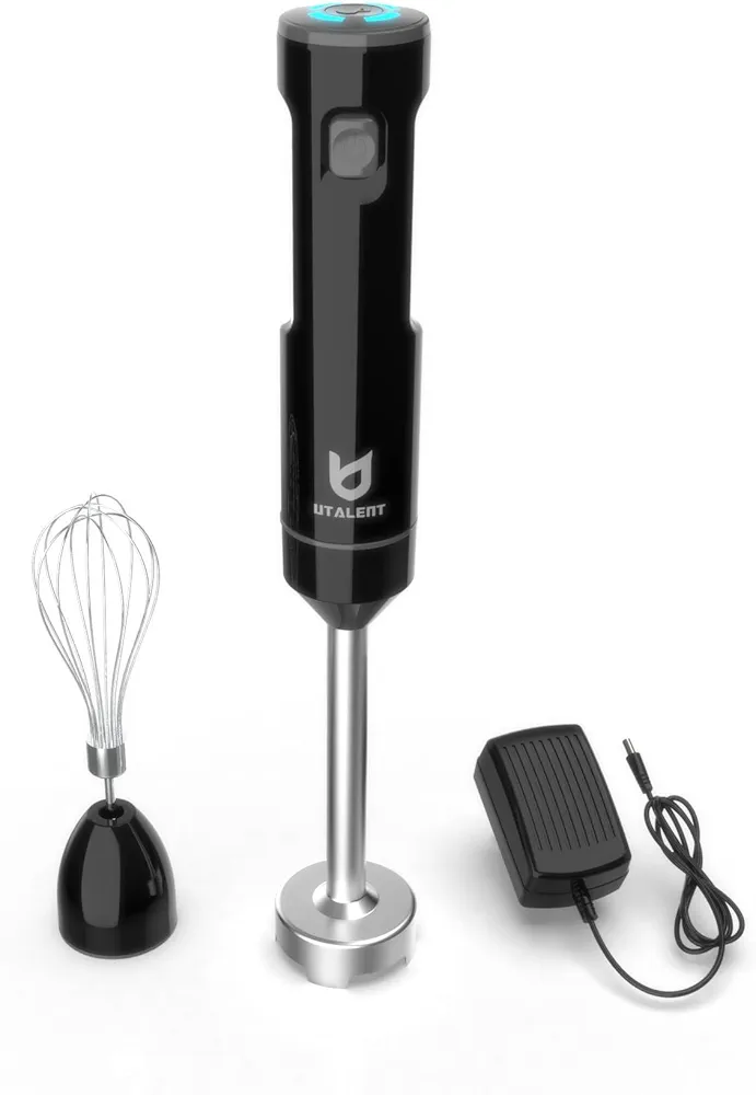 Cordless Hand Blender, UTALENT Variable Speed Immersion Blender handheld Rechargeable, with Fast Charger, Egg Whisk, for Smoothies, Milkshakes, Hummus and Soups – Black