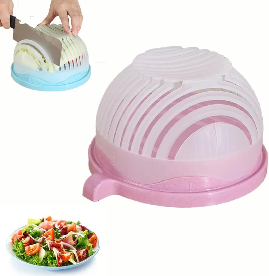 Snap Salad Cutter Bowl,Salad Chopper,Multi-Functional Fast Salad Cutter Bowl,Salad Cutter Bowl with Lid Fast Vegetable Cut Set,Salad Chopper Bowl and Cutter. (Pink)