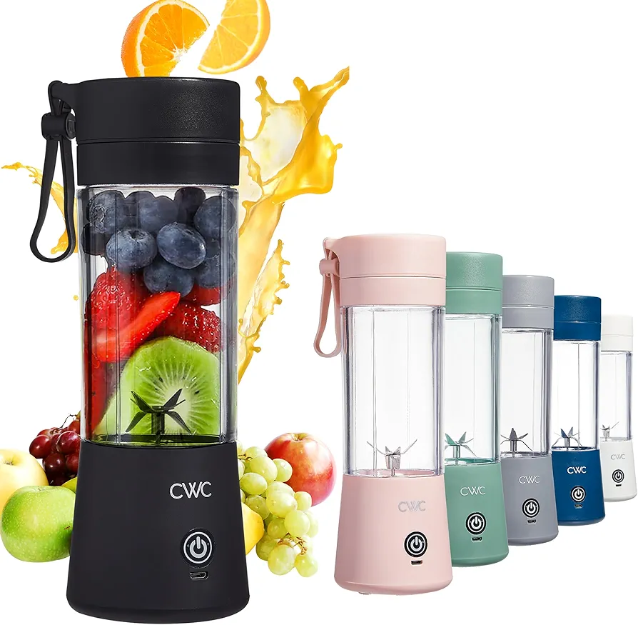 COOK WITH COLOR Mini Portable Blender - 250W Power, 12oz Capacity, Stainless Steel Blade, Wireless/USB Rechargeable, Black