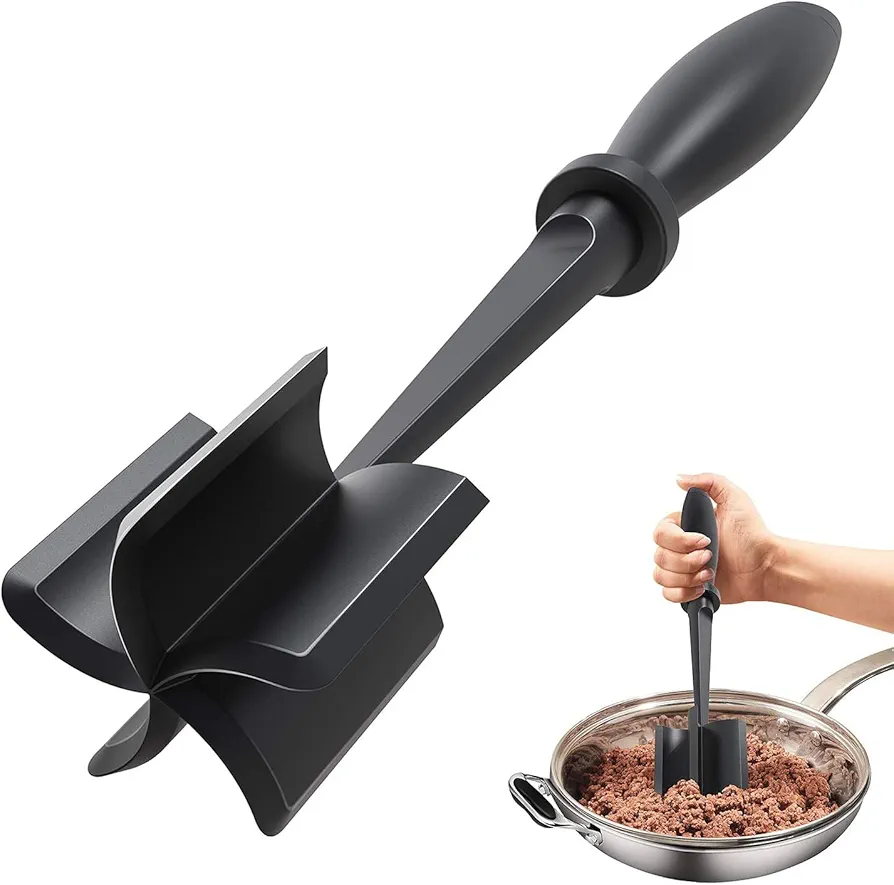 Meat Chopper, Heat Resistant Meat Masher for Ground Beef, Hamburger Meat, 5 Curve Blade Hamburger Chopper, Ground Meat Smasher Ground Beef Chopper, Mix and Chop Kitchen Tool & Meat Browning Utensil