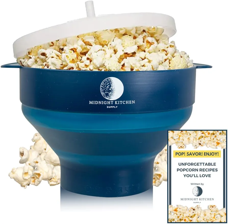 Silicone Popcorn Popper | microwave popcorn | dishwasher safe popcorn popper | air popper | popcorn bowl | 2-4 minute homemade popcorn | microwave popcorn popper + free recipes