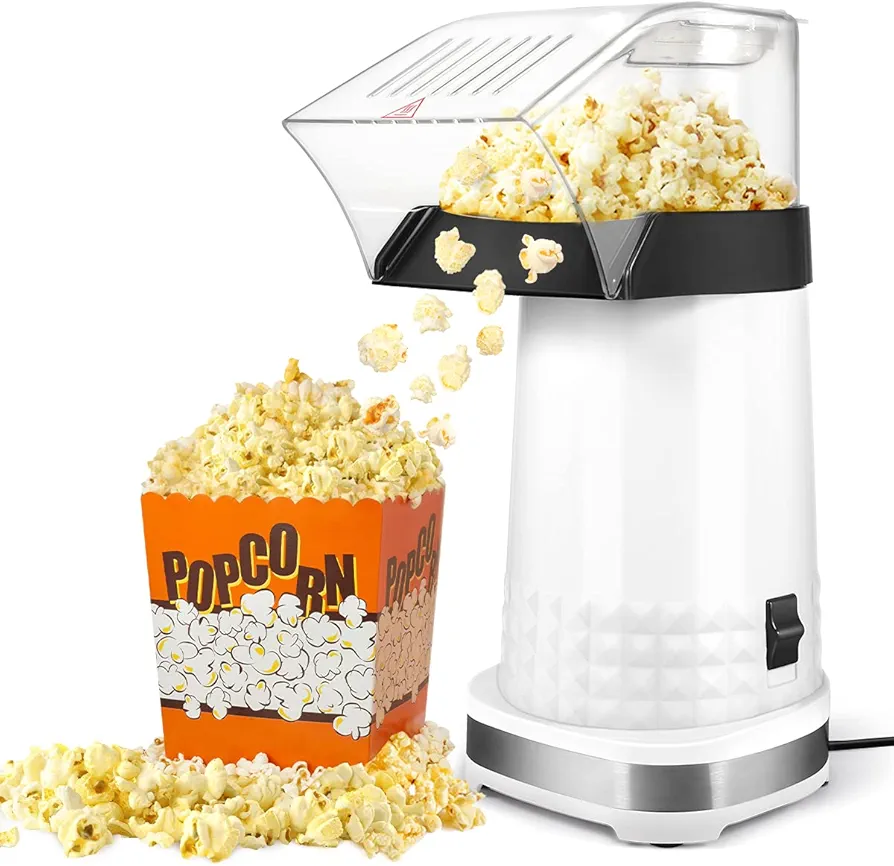 Hot Air Popcorn Machine, Electric Popcorn Maker for Home, No Oil Needed Popcorn Popper with Measuring Cup, Healthy and Quick Snack, Perfect for Party Birthday Gift (White)