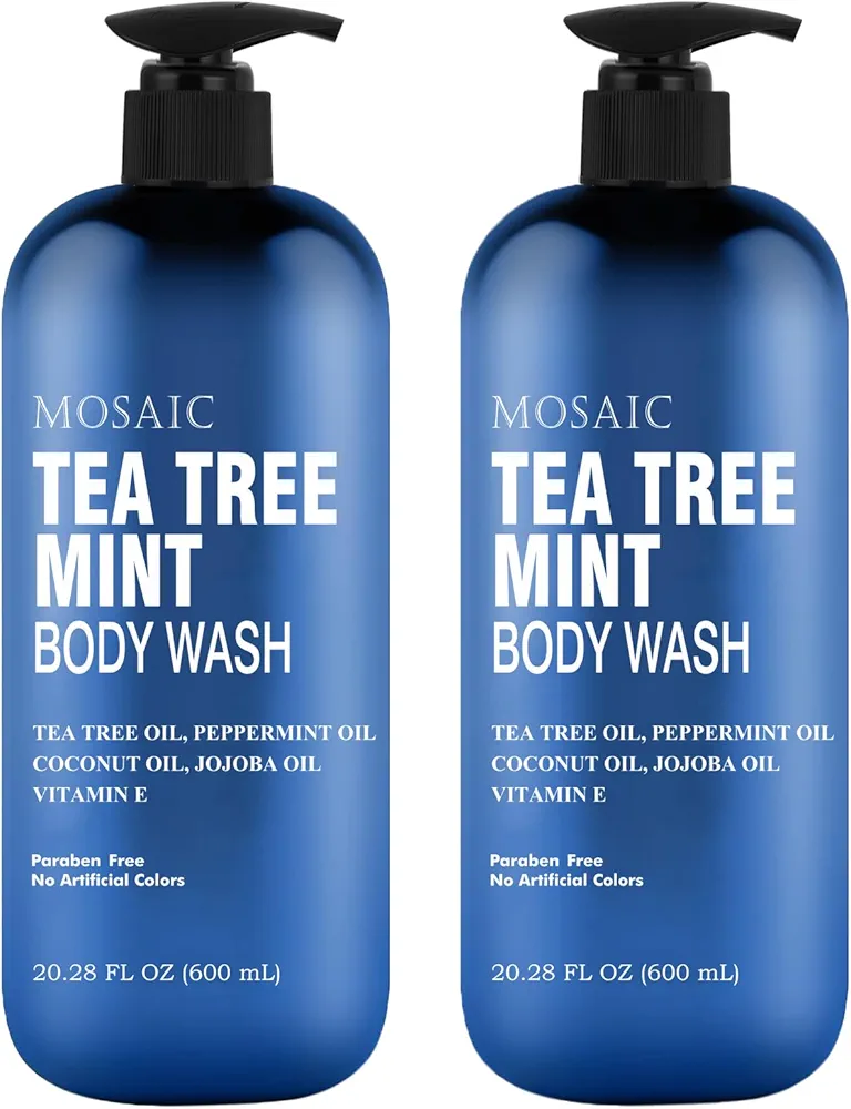 Tea Tree Body Wash with Mint & Shower Gel with Vitamin E for Jock Itch, Eczema, Ringworm, Body Odor, Body Wash Women & Men with Added Body Oils,LARGE 20.2 FL Oz Bottle (Tea Tree Mint, Pack of 2)