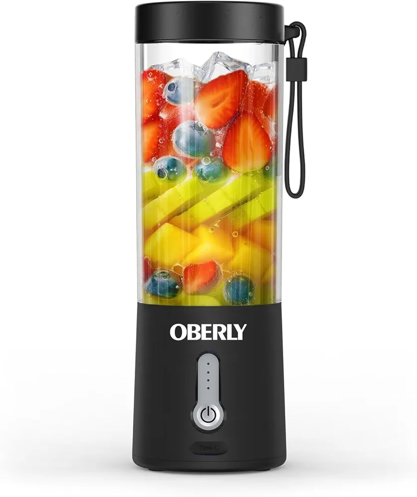 Portable Blender for Shakes and Smoothies, OBERLY 18oz Cordless Personal Travel Small Blender for Protein with USB Rechargeable Battery, Stainless Steel Blades, Mini Travel Bottle, On the Go