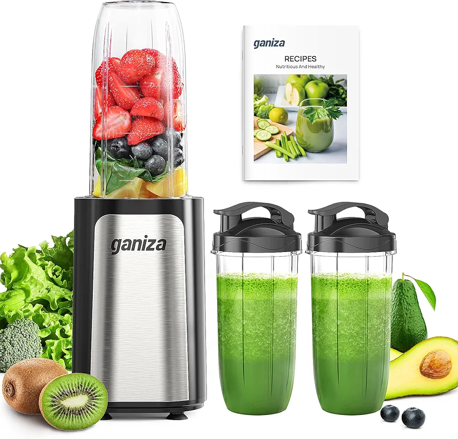 Ganiza Blender for Smoothies, 14Pcs Personal Blender for Shake and Smoothies for Kitchen with 3 Portable Blender Cups (1x24oz & 2X17oz), Single Serve Smoothie Maker, Nutritious Recipe Smoothie Blender