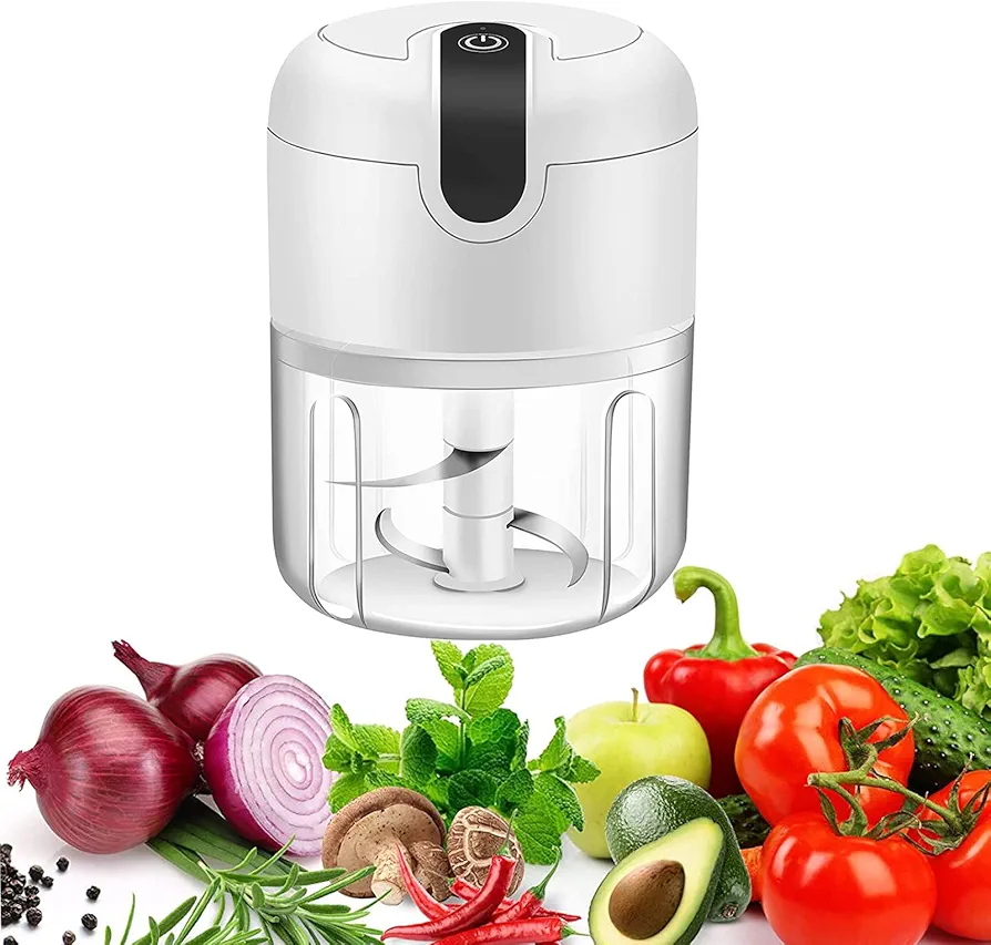 Electric Mini Garlic Chopper,Food Processor,Portable Cordless Garlic Mincer Masher,Meat Grinder with USB Charging For Vegetable,Chili,Fruits,Ginger,Baby Food,Seasoning 250ml(White)