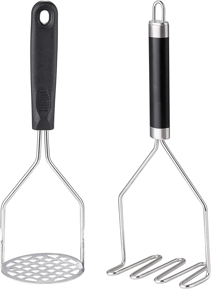 2PCS Potato Masher, OLULU Heavy Duty Stainless Steel Mashed Potatoes Masher, Masher Kitchen Tool for Avocado, Potatoes, Beans, Meat, Vegetables, 10.24inch, Dishwasher Safe