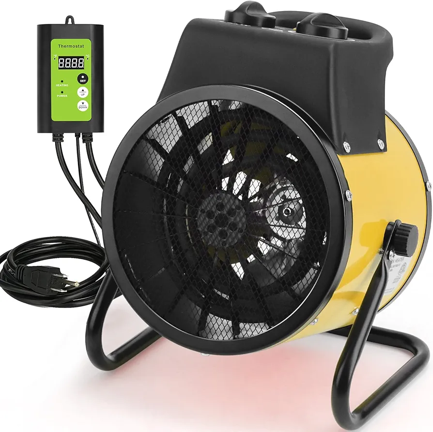 Greenhouse Heater with Thermostat - 1500W Grow Tent Heater, Greenhouse Fan, Portable Outdoor Heater for Green House, Grow Tent, Flower Room, Overheat Protection (Yellow)