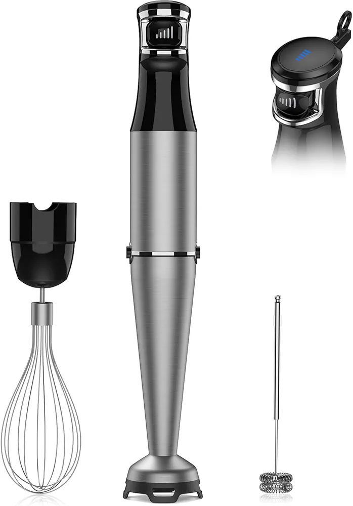 Immersion Blender Handheld 1100W Corded Hand Blender Trigger Variable Speed 3 in 1 Stick Blender with Whisk, Milk Frother Attachments Emulsion Blender Handheld for Soup, Smoothie, Puree