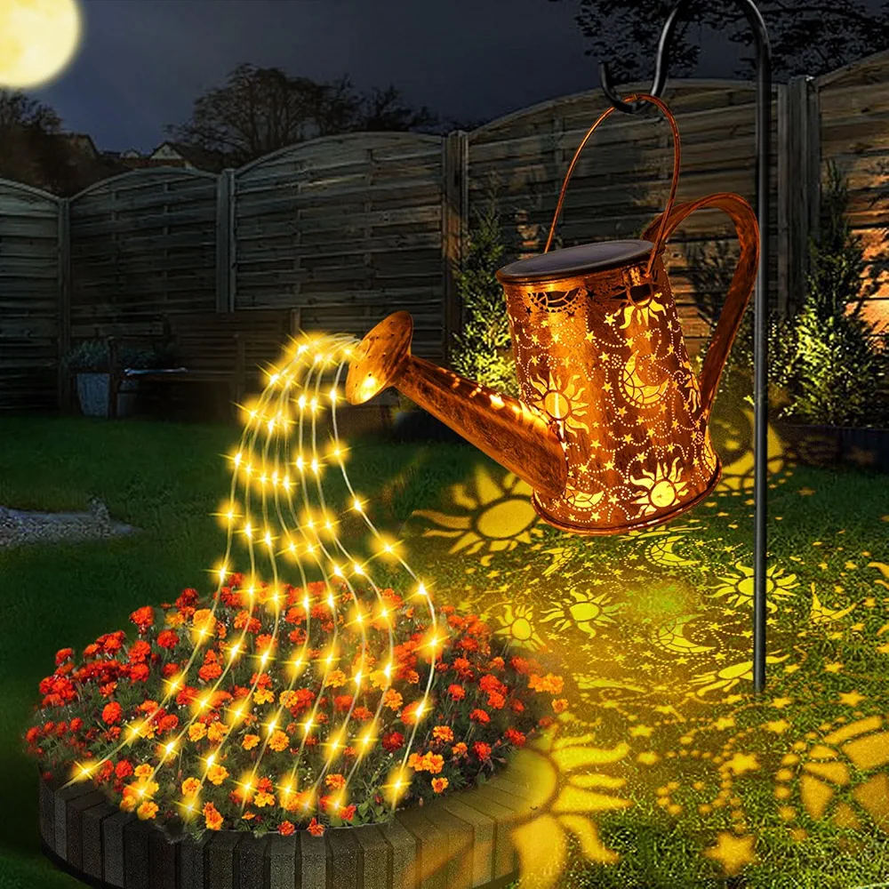 Solar Garden Lights Outdoor, Solar Watering Can Lights Garden Decor Gifts for Grandma Mom, Sun Moon Waterproof Hanging Lantern with String Lights, Yard Decoration for Patio Porch Lawn Backyard Pathway