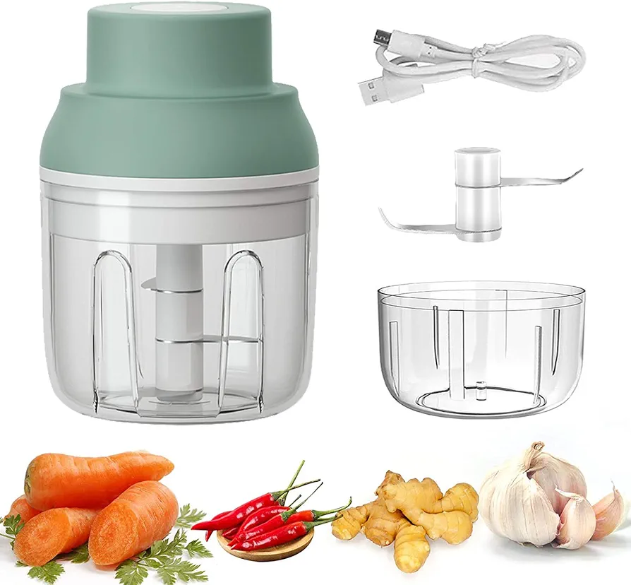 Electric Garlic Chopper, Kenpiko Powerful Mini Garlic Chopper, Rechargeable Electric Mini Garlic Chopper for Vegetable/Onions/Meat/Salad, 250ML/100ML, 2 Stainless Steel Blade, Waterproof, BPA Free