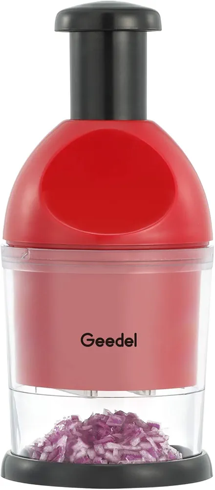 Geedel Food Chopper, Easy to Clean Manual Hand Vegetable Chopper Dicer, Dishwasher Safe Slap Onion Chopper for Veggies Onions Garlic Nuts Salads Red