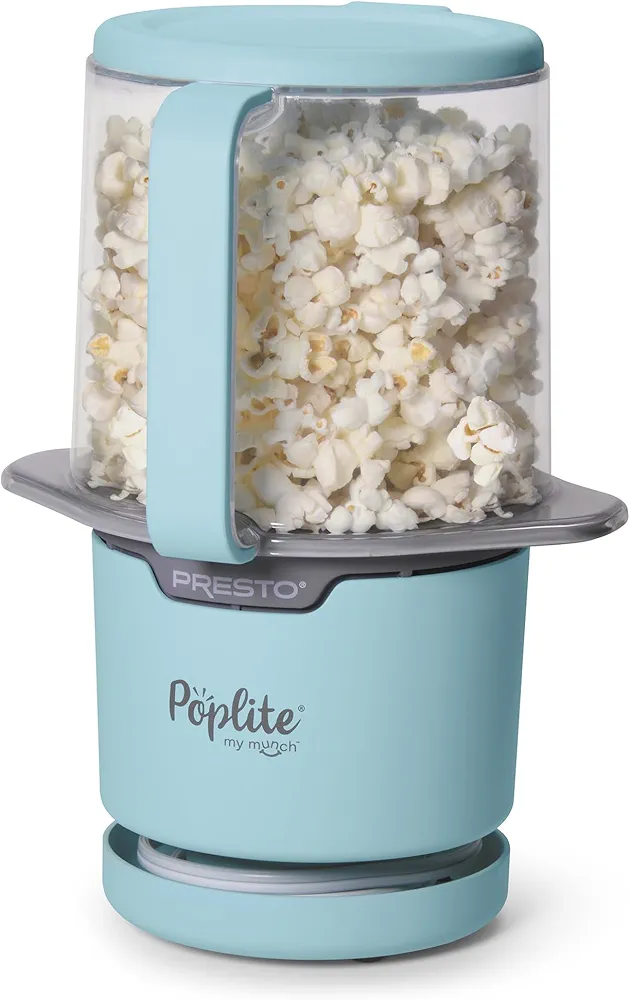 Presto 04811 PopLite My Munch Hot Air Popcorn Popper - Personal Sized, Built-In Serving Bowl, Compact Design, 8 Cups, Blue