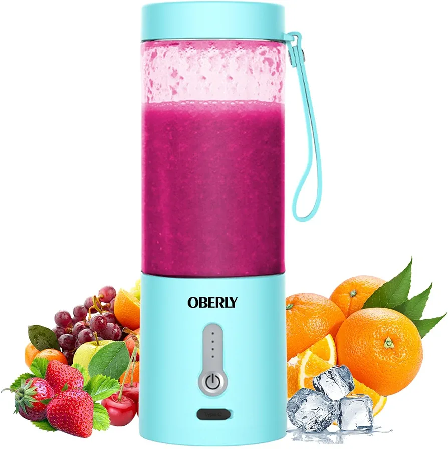 Portable Blender for Shakes and Smoothies, OBERLY 18oz Cordless Personal Travel Small Blender for Protein with USB Rechargeable Battery, Stainless Steel Blades, Mini Travel Bottle, On the Go