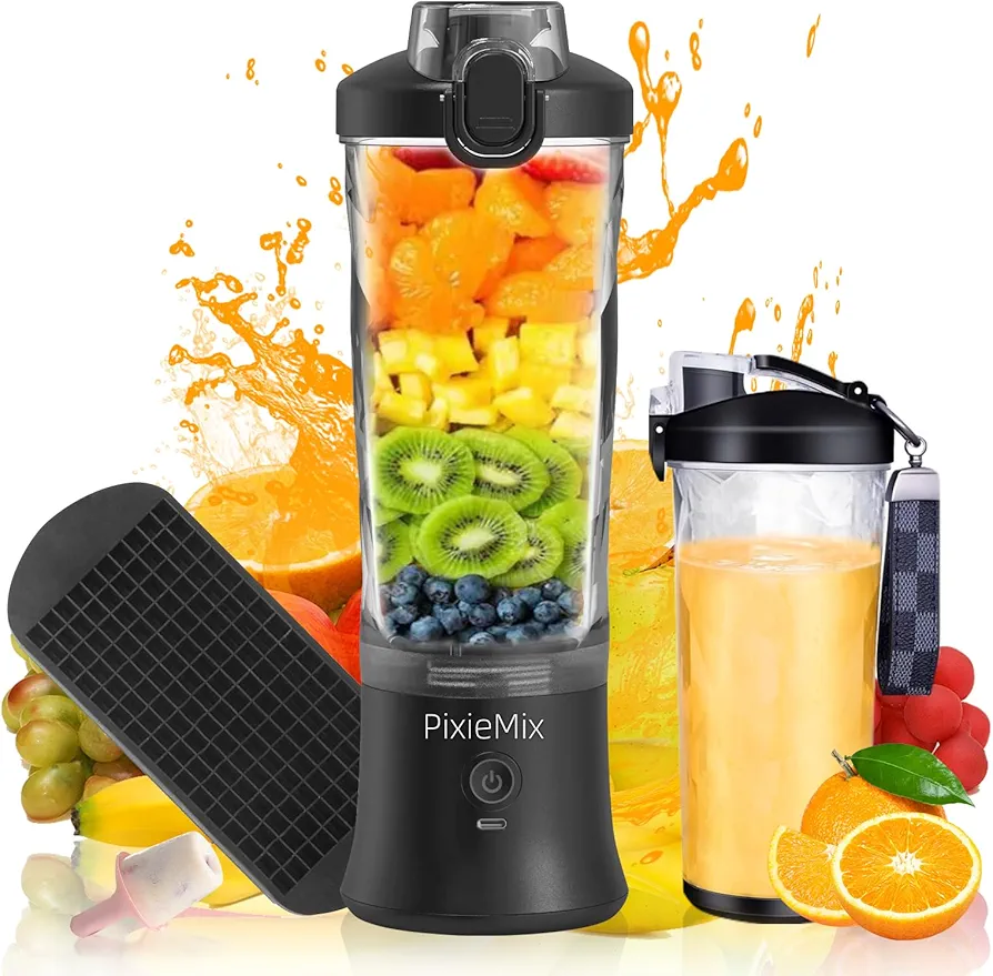 Portable Blender, Personal Size Blender for Shakes and Smoothies, 20 Oz Cup, Waterproof Mini Blender With Rechargeable USB, Juicer with 6 Blades for Home, Kitchen, Travel, Sports (Black)