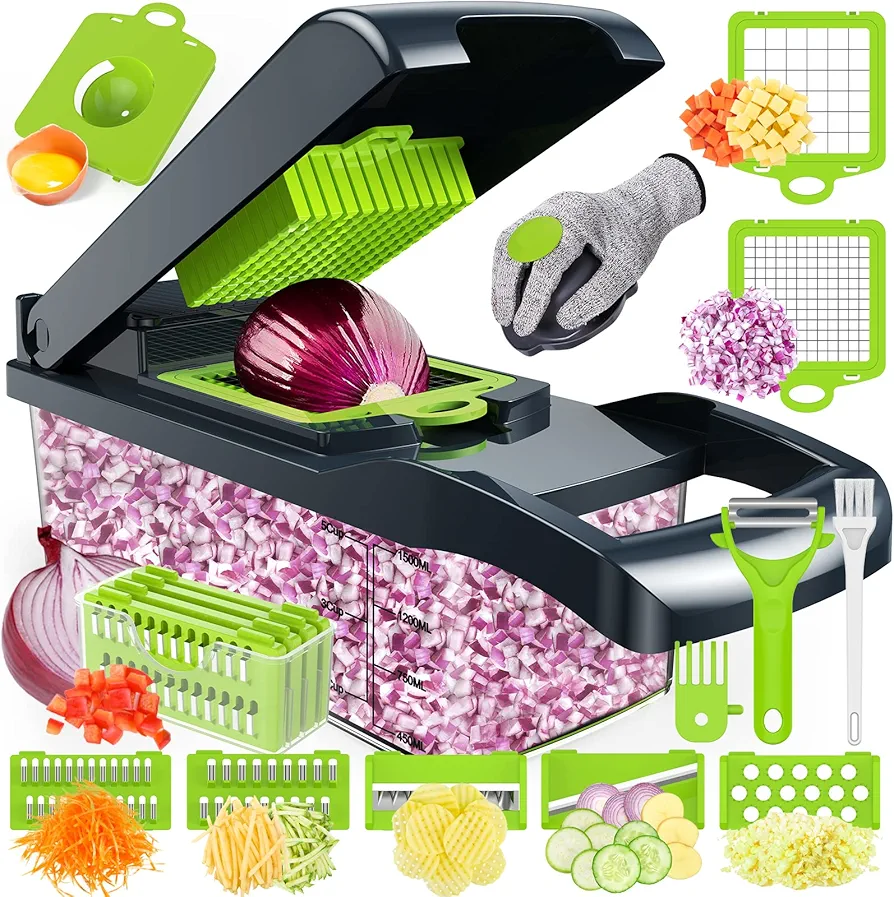 Vegetable Chopper,Food Chopper,Pro 12 in1 Multifunctional Onion Chopper,Veggie Chopper,Vegetable Chopper With Container,Vegetable Slicer Dicer Cutter,Mandoline Slicer,Salad,Garlic Chopper (Gray)