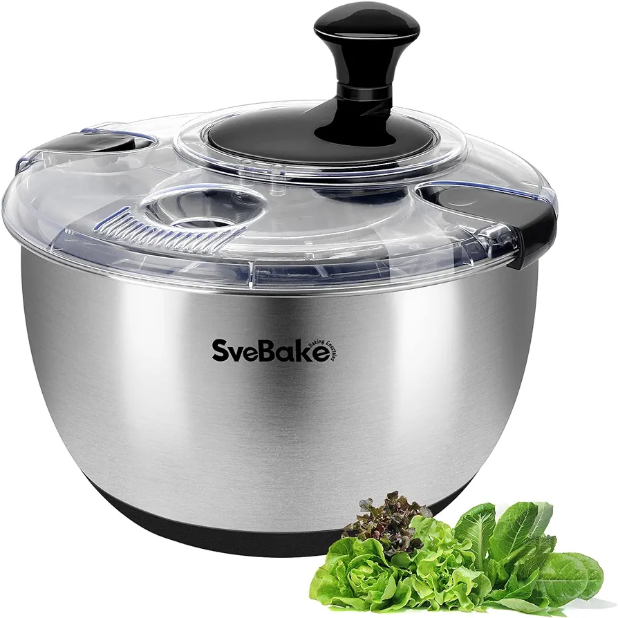 Salad Spinner Stainless Steel Large, Vegetable Washer with 4.2 Qts Bowl, Lettuce Cleaner and Dryer