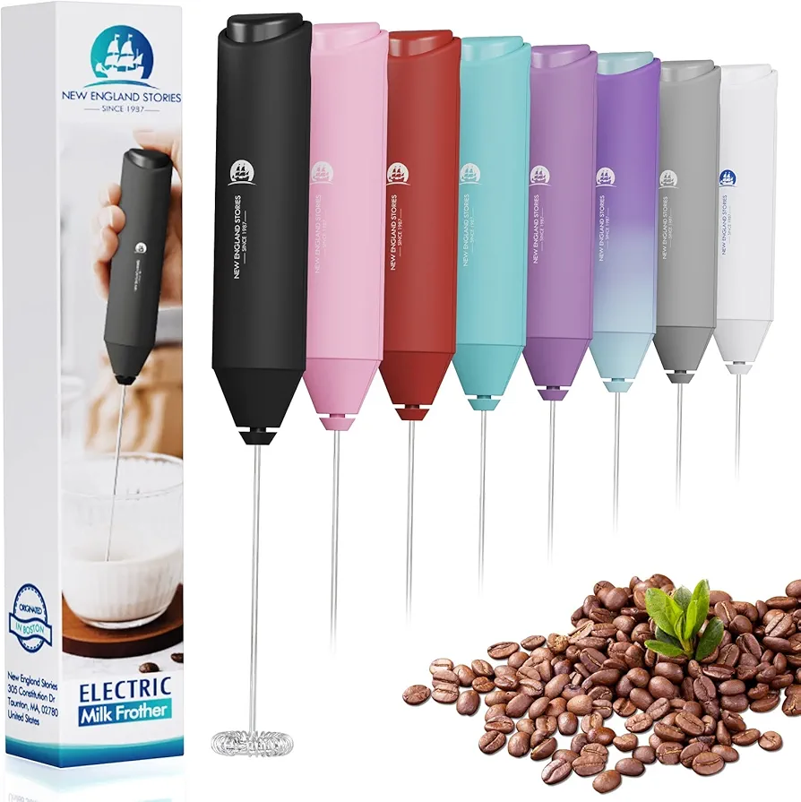 Powerful Milk Frother Wand - Mini Handheld Milk Frother with Stainless Steel - Battery-Powered Drink Mixer for Coffee, Lattes, Cappuccinos, Matcha - Coffee Enthusiasts Gift - Black