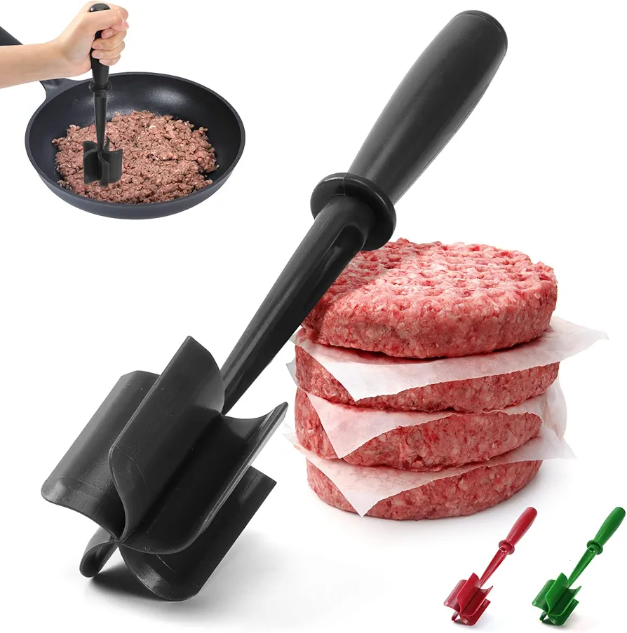 Premium Meat Chopper for Ground Beef - Heat Resistant Meat Masher - Kitchen Tools & Gadgets - Durable Ground Beef Smasher - Non Stick Hamburger Chopper - Cook Ground Meat with Ease(Black)