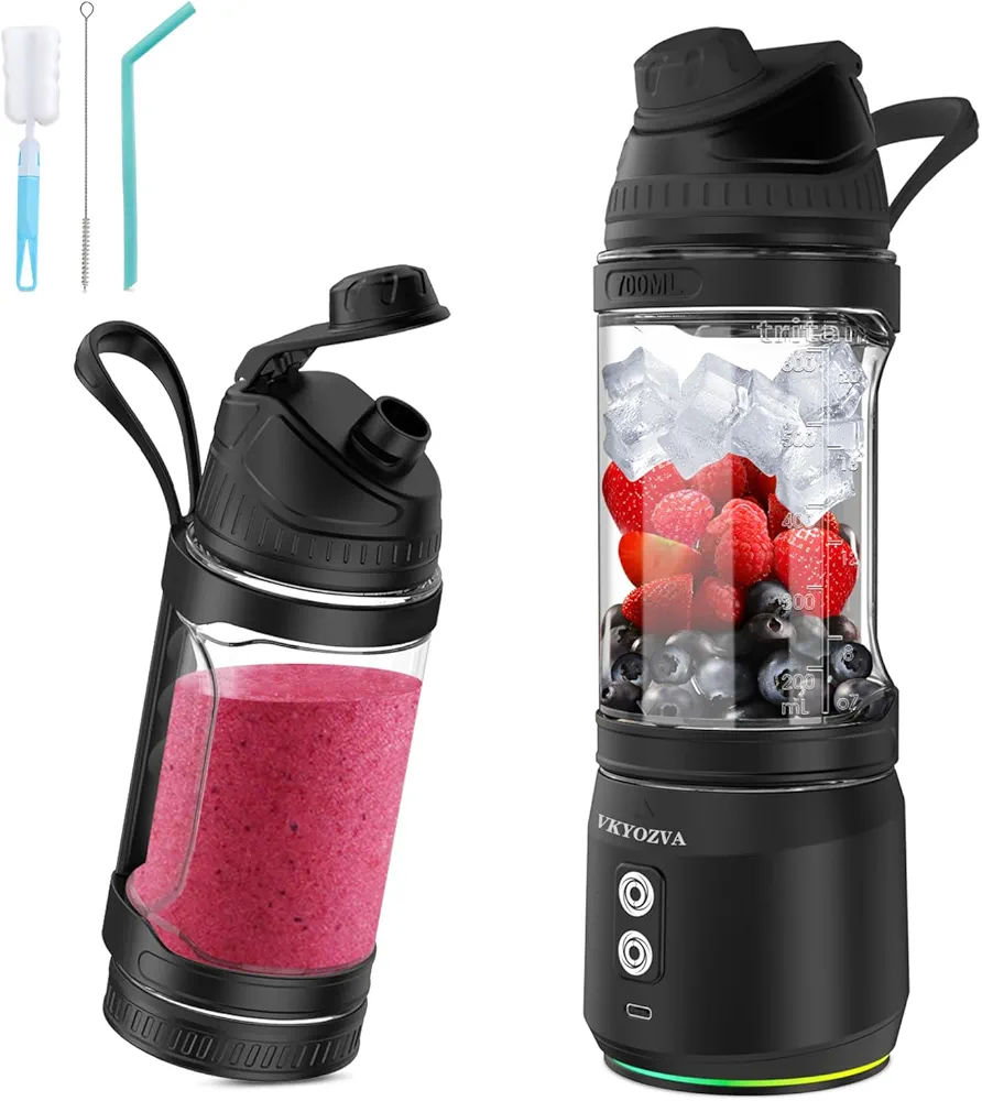 Cordless Portable Blender Rechargeable individual Small Blender for Shakes and Smoothies 24oz BPA Free Personal Blender with Travel Lid Family Travel Gyms Office (Black)