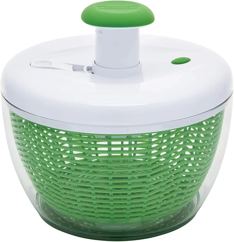 Farberware Easy to use pro Pump Spinner with Bowl, Colander and Built in draining System for Fresh, Crisp, Clean Salad and Produce, 6.6 quart, Green