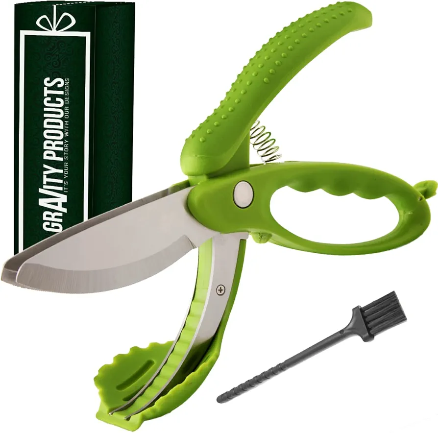 Salad Chopper Scissors, Stainless Steel Vegetable Slicer and Fruit Cutter, Salad Chopper, Heavy Duty Kitchen Salad Scissors, Multifunction Double Blade Salad Cutting Tool (Solid Green)