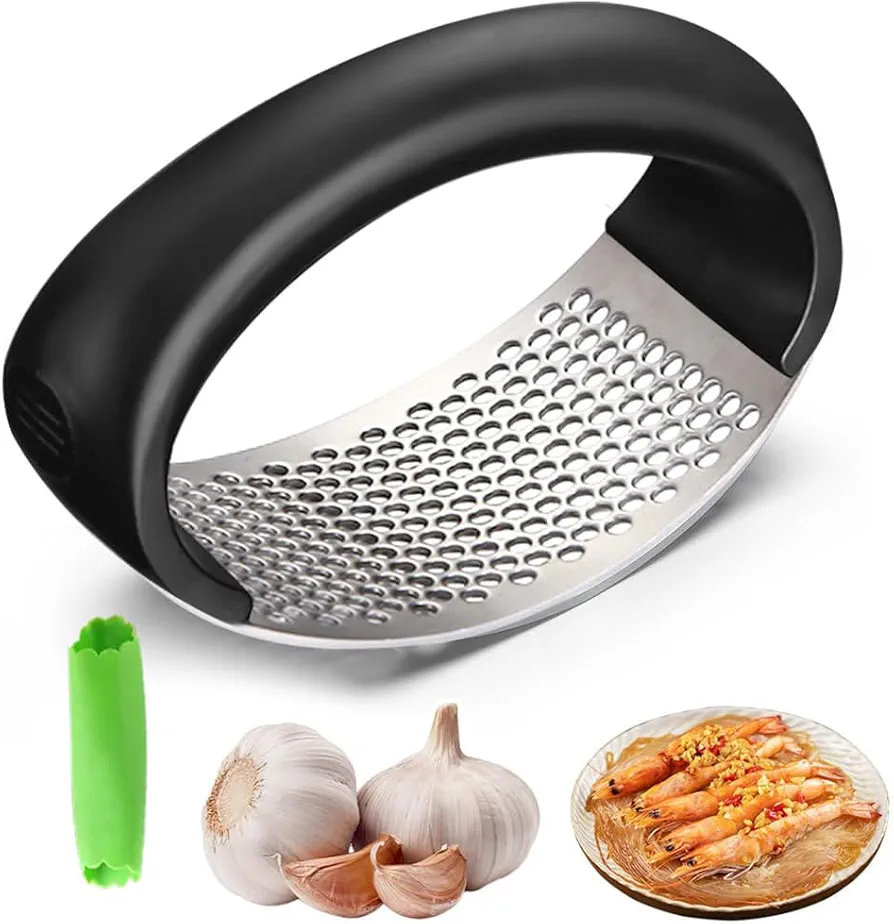 2025 Upgraded Stainless Steel Garlic Crusher - Garlic Crusher, Home Kitchen Utensils Portable Manual Garlic Crusher, Home & Kitchen Garlic Press (1, Black)