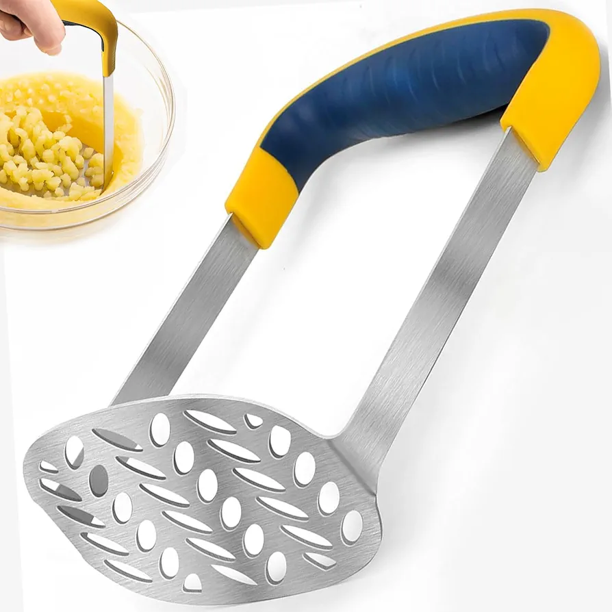 Large Smooth Mash Potato Masher,Heavy Duty Stainless Steel Mashed Potatoes,Versatile Masher for Potatoes,Sweet potato,Vegetables,Beans,Dishwasher Safe