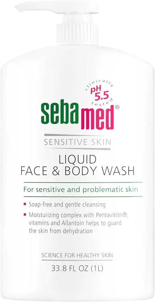 Sebamed Liquid Face and Body Wash for Sensitive Skin, pH 5.5, Mild Gentle Hydrating Cleanser, Hypoallergenic Body Wash for Men and Women, Dermatologist Recommended, 33.8 Fluid Ounces (1 Liter)