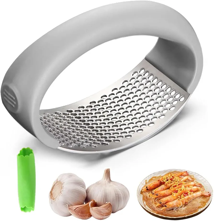 2025 Upgraded Stainless Steel Garlic Crusher - Garlic Crusher, Home Kitchen Utensils Portable Manual Garlic Crusher, Home & Kitchen Garlic Press (1, Gray)