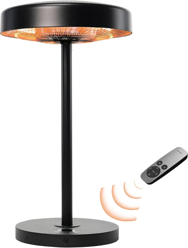 EAST OAK Patio Heater, 1500W Table Top Electric Heater with USB Port, IP65 Waterproof and Tip-over & Overheating Protection, 3 Heat Settings & 24 Hours Timing, Outdoor Heater with Remote Control