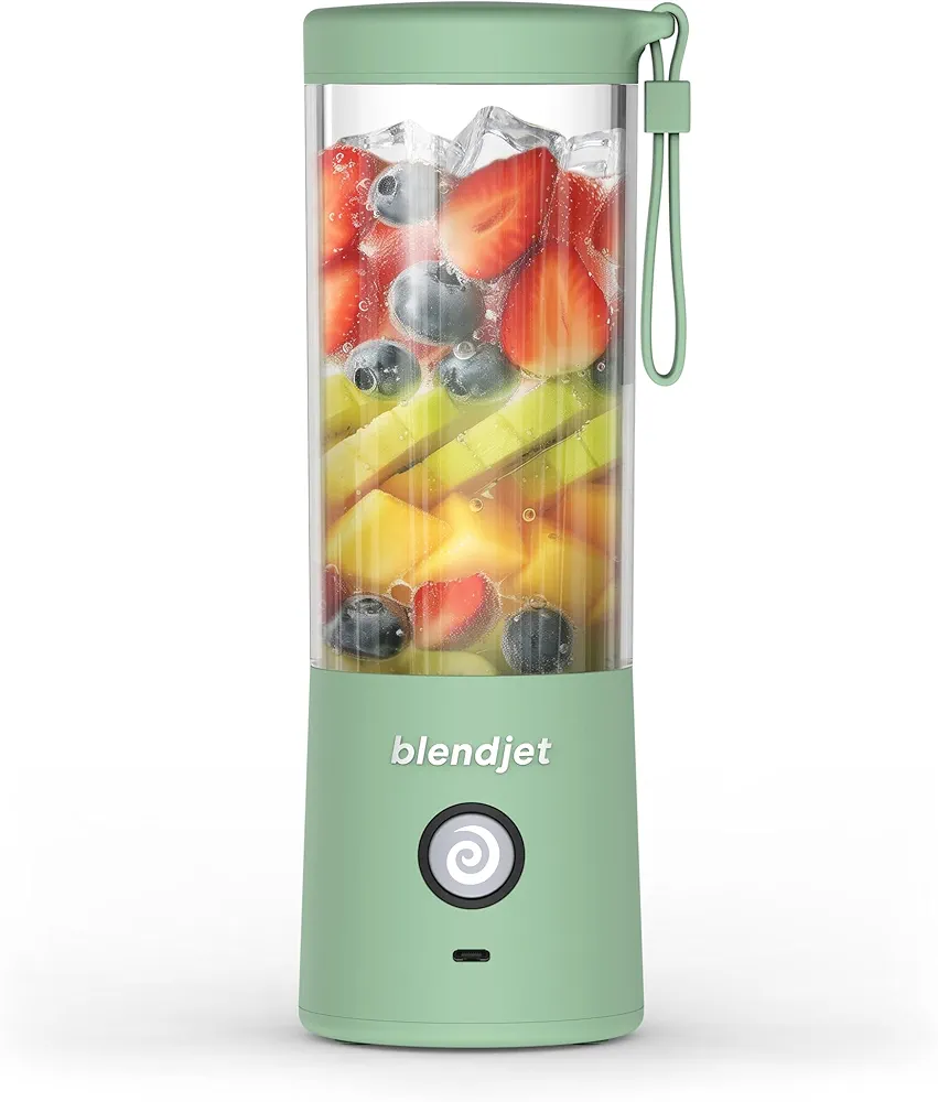 BlendJet Portable Blender for Smoothies & Shakes - 16oz BlendJet 2 Cordless Personal Small Blender, USB-C Rechargeable & Self Cleaning - Mini Travel Blender with Stainless Steel Blade (Sea Glass)