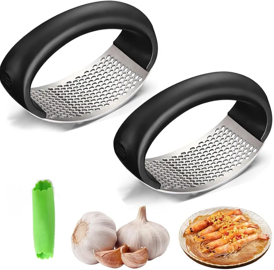 2025 Upgraded Stainless Steel Garlic Crusher - Garlic Crusher, Home Kitchen Utensils Portable Manual Garlic Crusher, Home & Kitchen Garlic Press (2, Black)